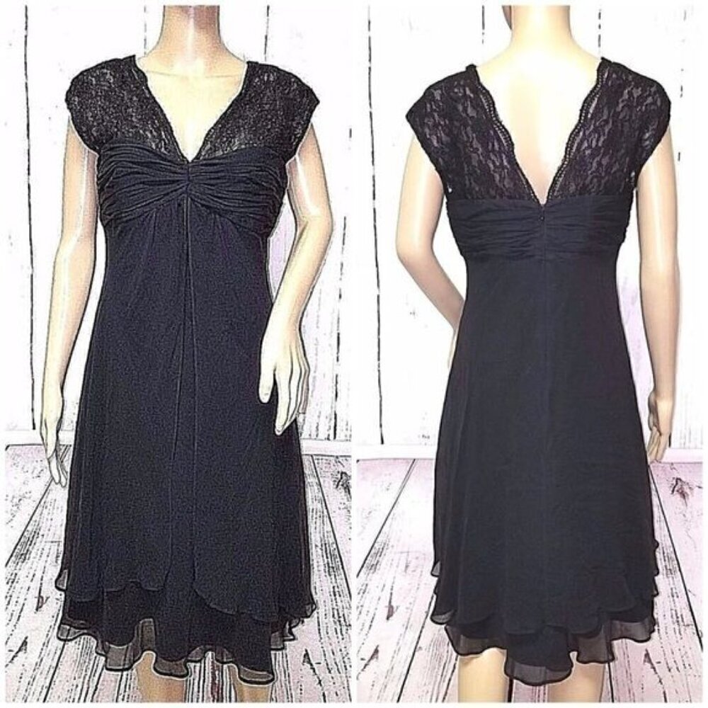 Donna Ricco Black Silk Lace Tiered Dress Chiffon Babydoll LBD Sz 4